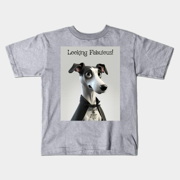 Alfie the Whippet - Looking Fabulous Kids T-Shirt by TheArtfulAI